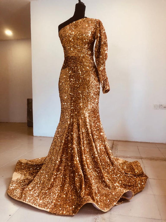 How to Rock a Custom Made Gold Sequin Maxi Dress