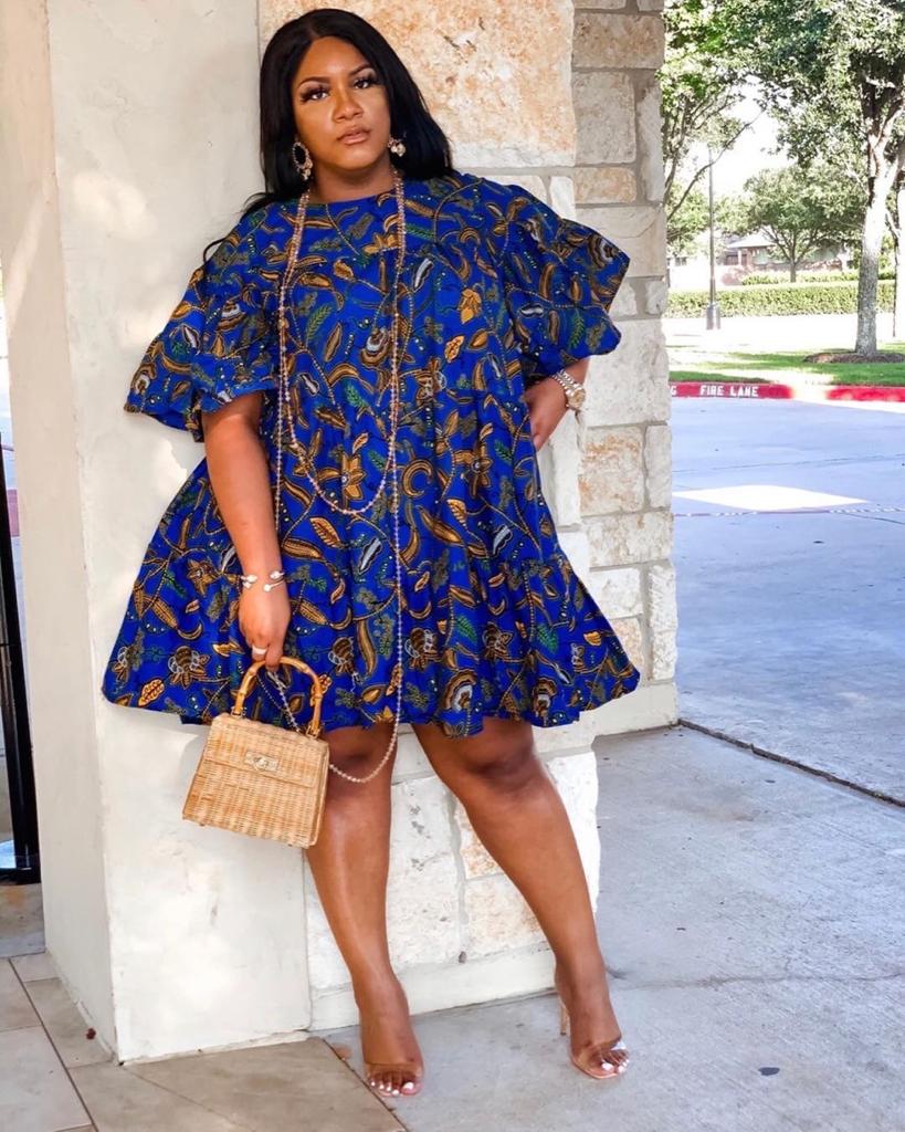 Blue African Ankara Print Plus Size Clothing Party Dress
