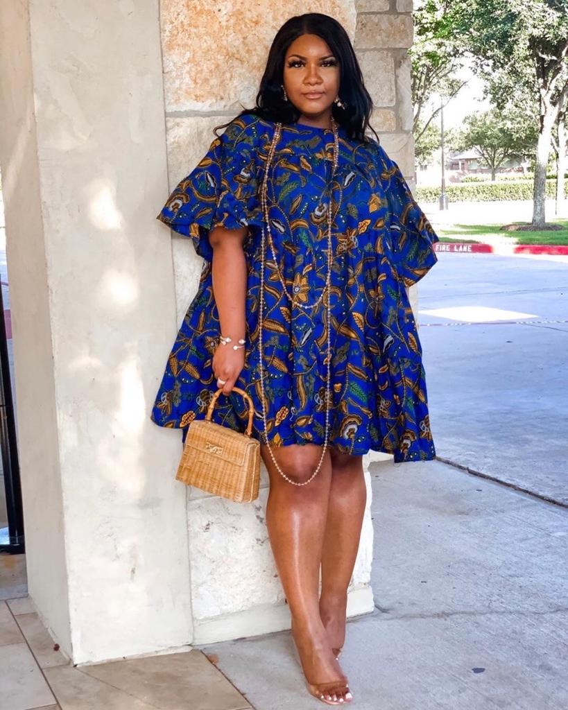 Blue African Ankara Print Plus Size Clothing Party Dress