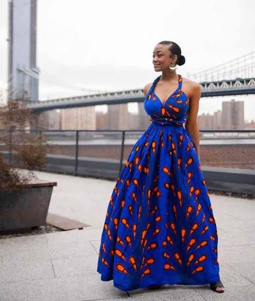 Blue African Ankara Print Plus Size Maxi Infinity Dress