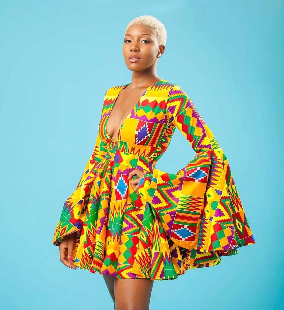 YELLOW AFRICAN KENTE PRINT PLUS SIZE CLOTHING PARTY DRESS