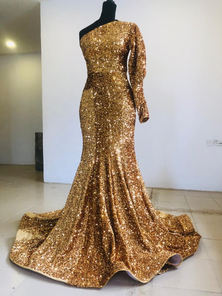 Made To Measure Gold Sequin Off Shoulder Party Maxi Dress, Custom Made Maxi dress, Bespoke, Wedding Reception , Prom Maxi dress