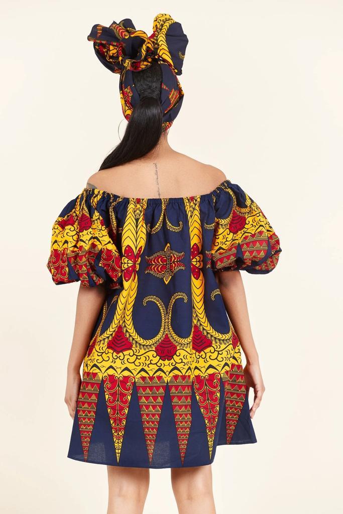 BLUE YELLOW PLUS SIZE AFRICAN ANKARA PRINT LONG SHIRT DRESS