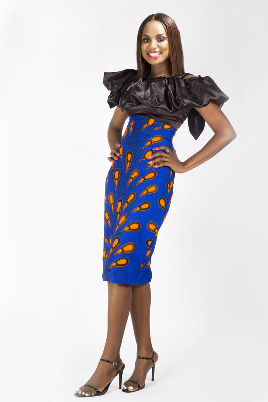 BLUE BLACK AFRICAN ANKARA PRINT PLUS SIZE CLOTHING PARTY DRESS