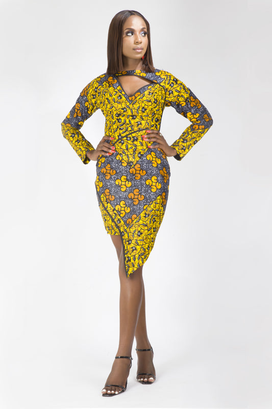 ORANGE GREY AFRICAN ANKARA PRINT PLUS SIZE CLOTHING PARTY DRESS