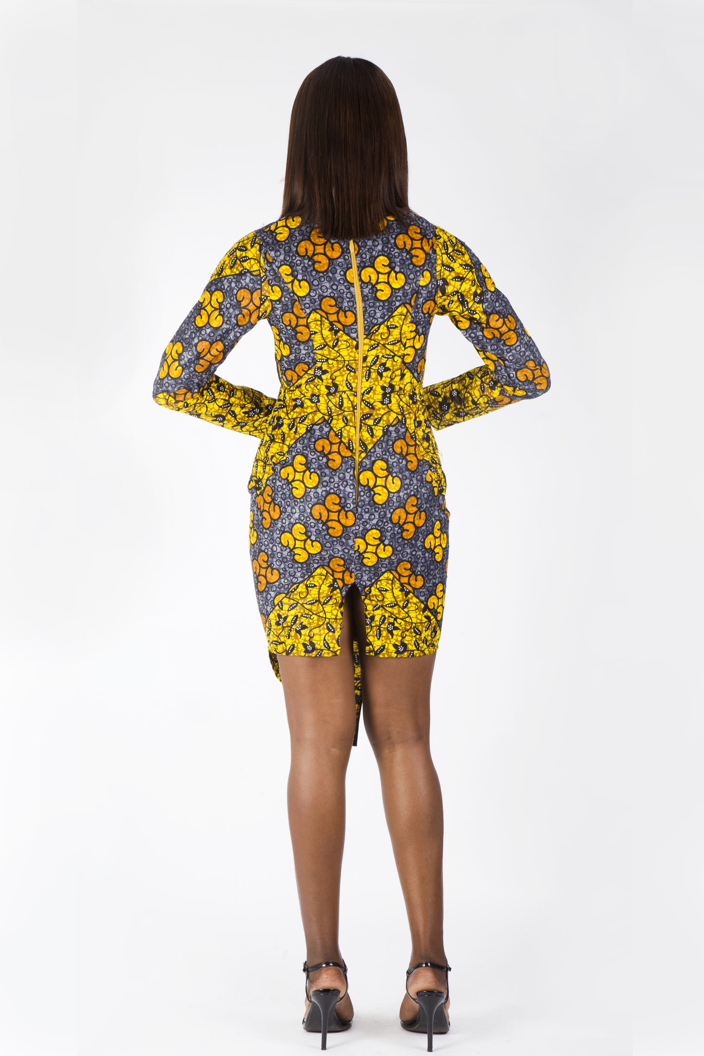 ORANGE GREY AFRICAN ANKARA PRINT PLUS SIZE CLOTHING PARTY DRESS
