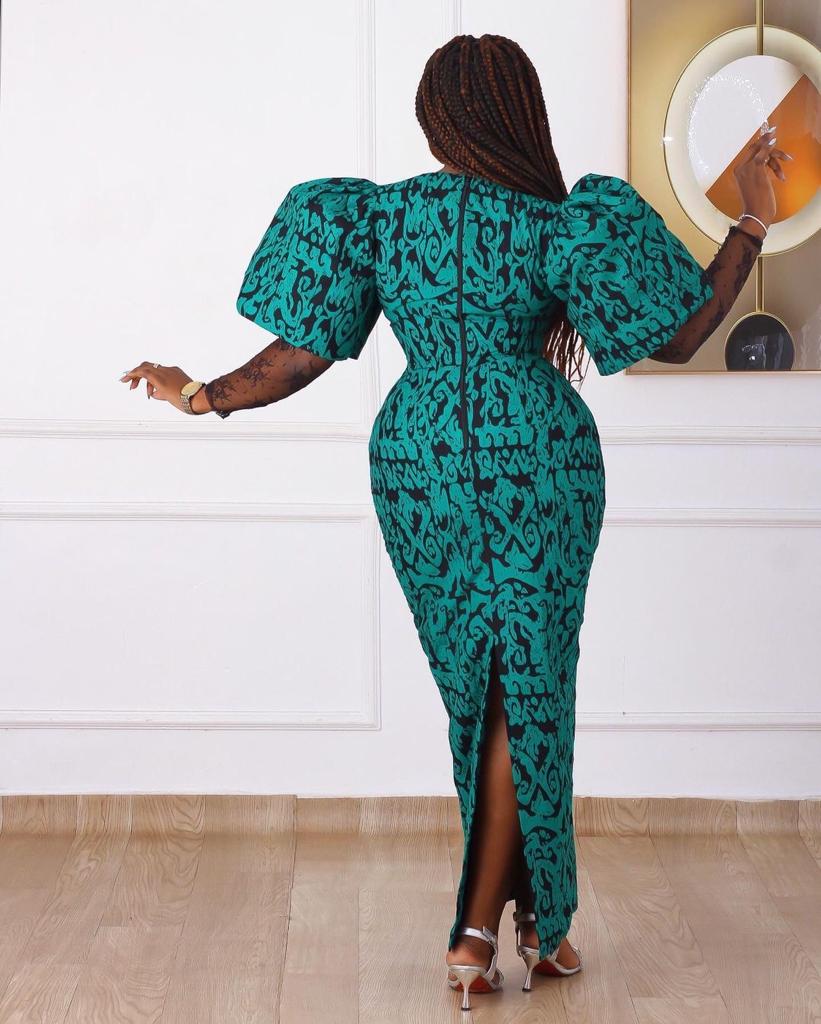 GREEN BLACK MULTI AFRICAN ANKARA PRINT PLUS SIZE PARTY CLOTHING LONG DRESS