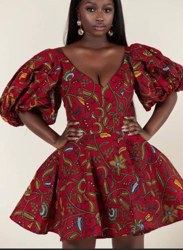 BURGUNDY AFRICAN ANKARA PRINT PLUS SIZE CLOTHING PARTY DRESS