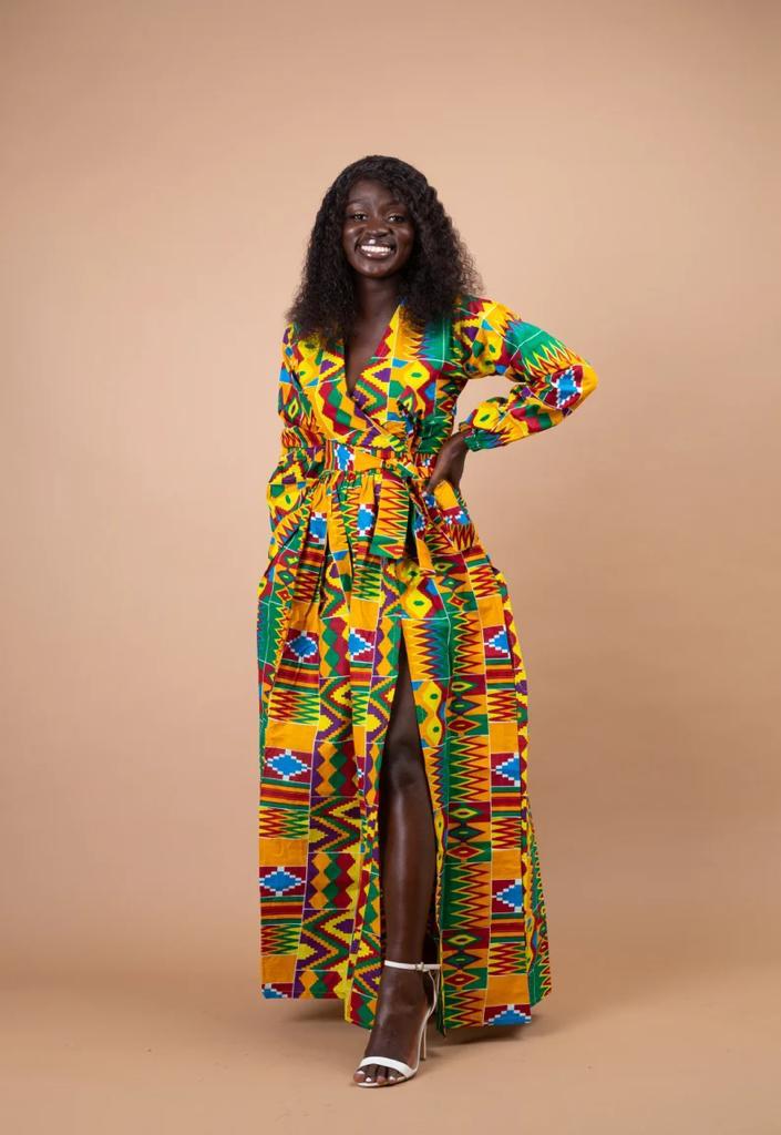 ORANGE MULTI LONG AFRICAN KENTE ANKARA PRINT LONG SHIRT DRESS