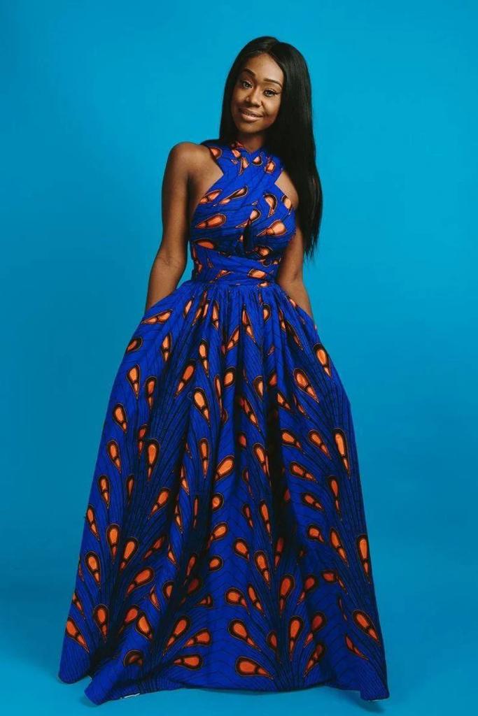 Blue African Ankara Print Pattered Long Infinity Dress