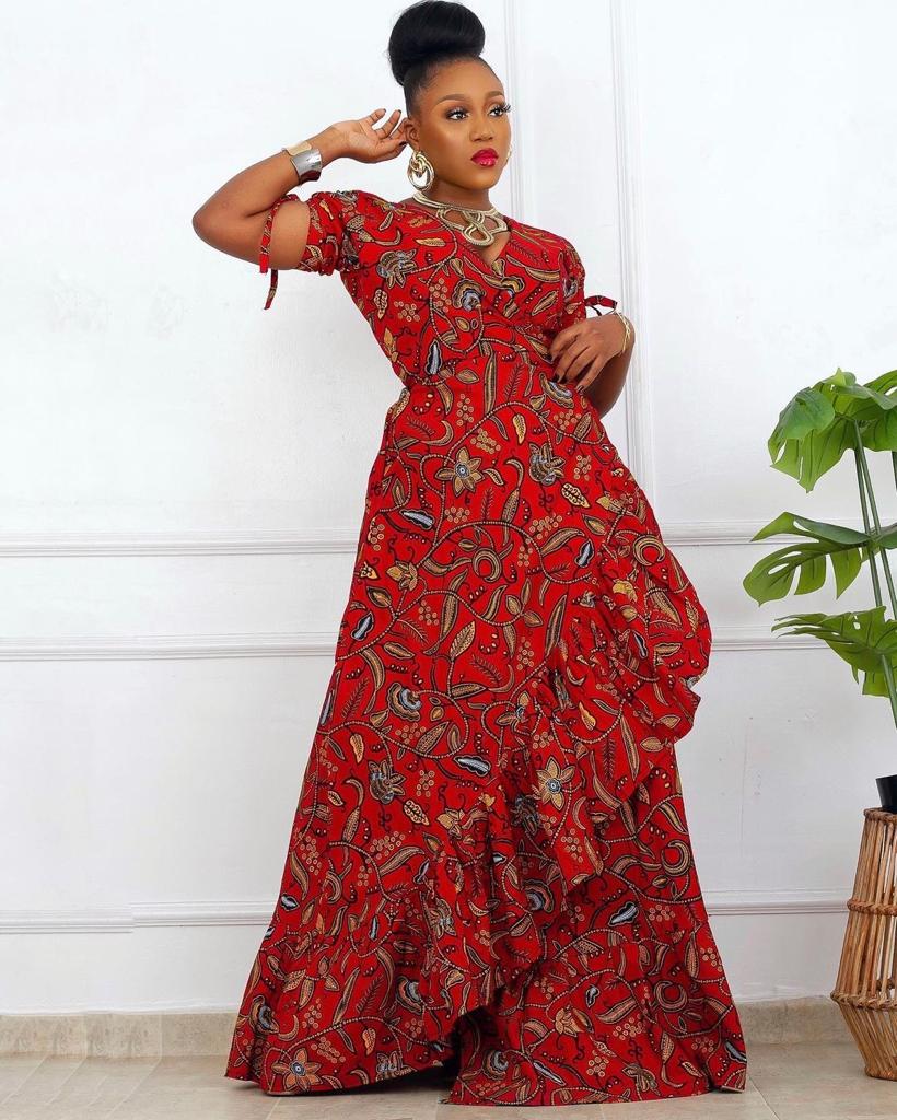 RED MULTI AFRICAN ANKARA PRINT PLUS SIZE PARTY CLOTHING DRESS