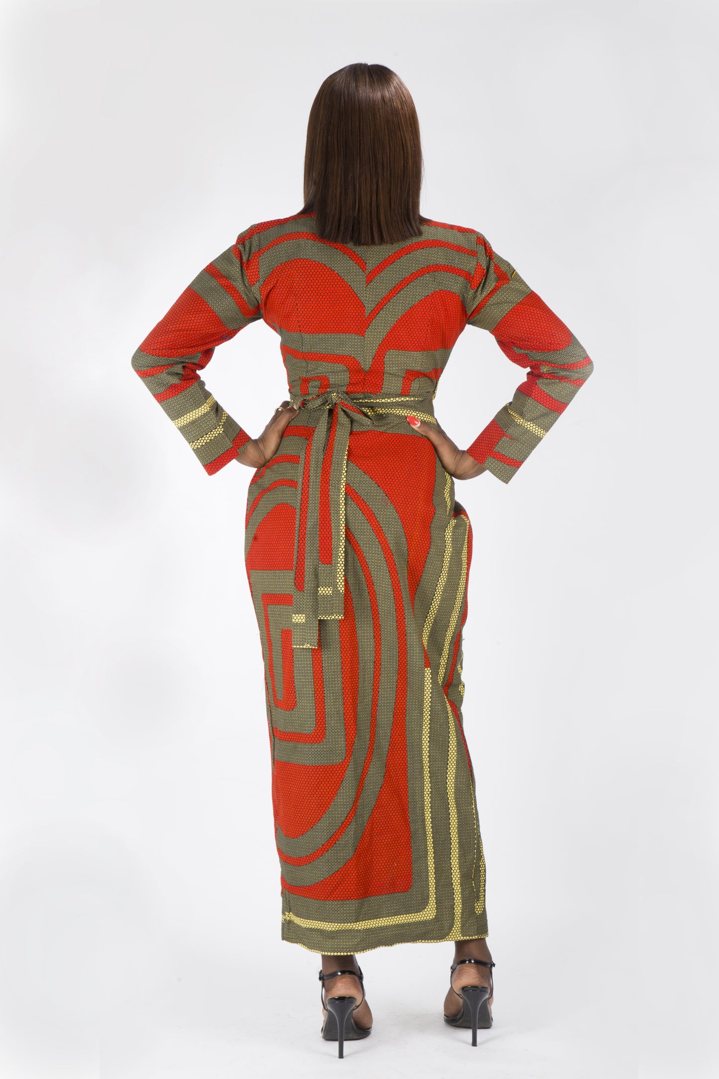 ORANGE GREEN AFRICAN ANKARA PRINT PLUS SIZE CLOTHING PARTY WRAP DRESS