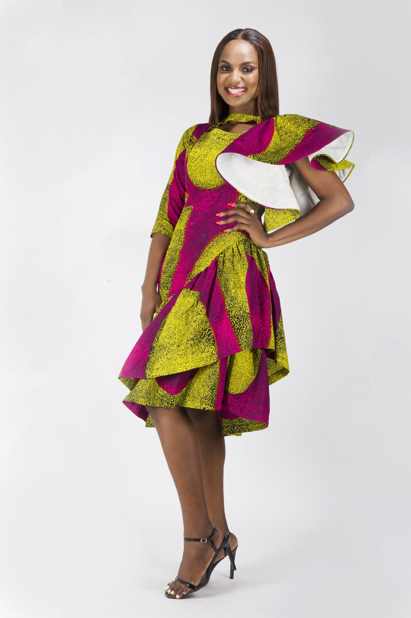 PURPLE YELLOW PLUS SIZE AFRICAN KENTE PRINT FITTED PARTY SHORT DRESS