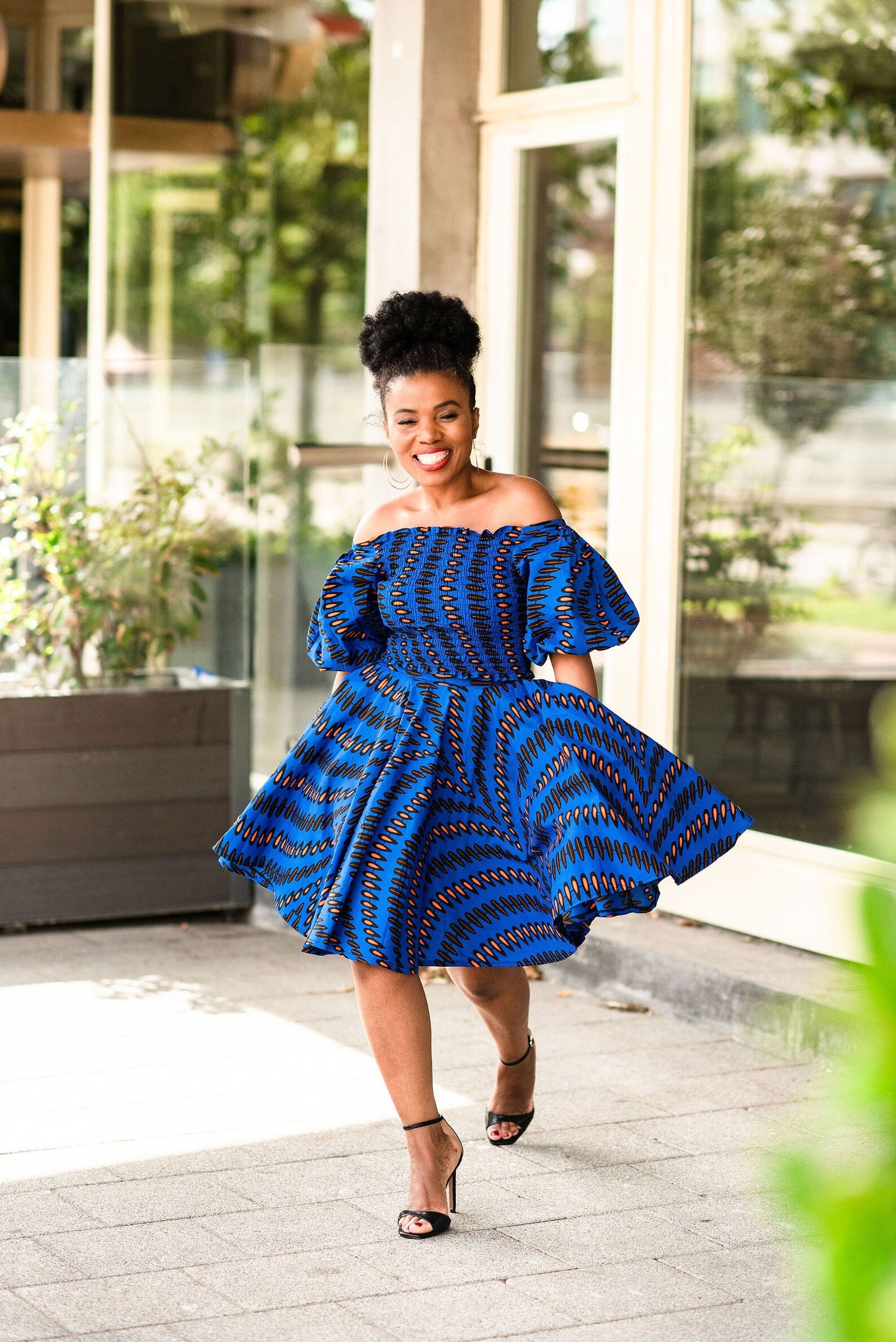 BLUE AFRICAN ANKARA PRINT PLUS SIZE CLOTHING PARTY DRESS