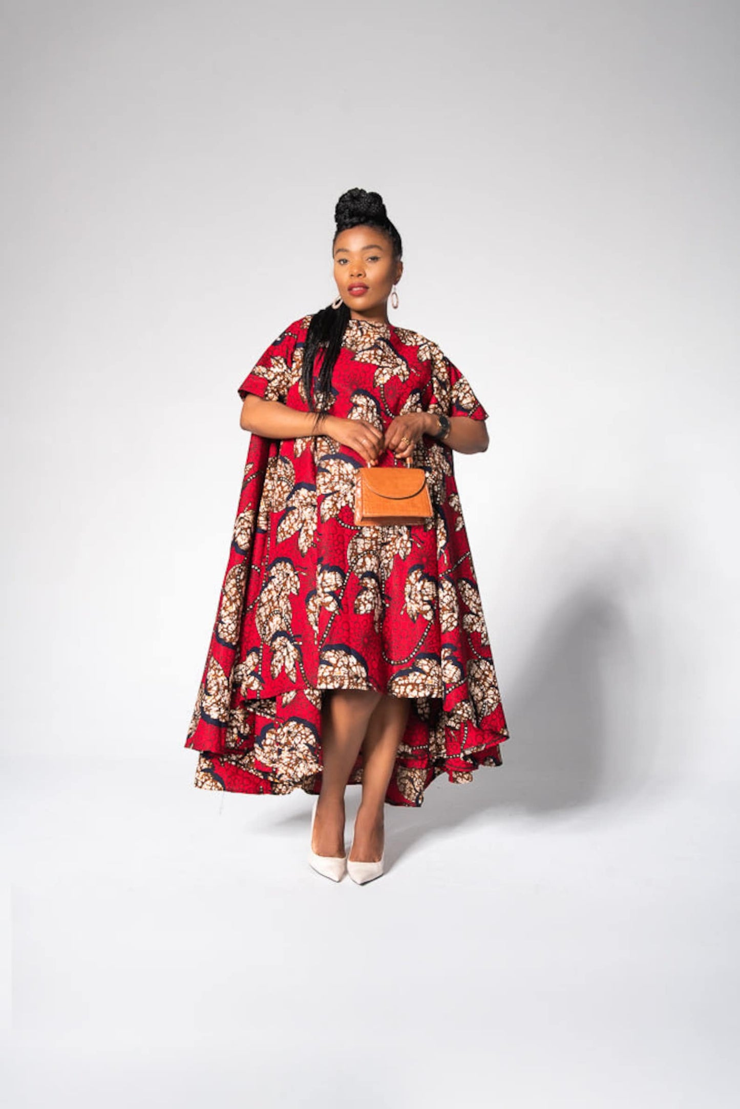 RED AFRICAN ANKARA PRINT PLUS SIZE CLOTHING PARTY DRESS
