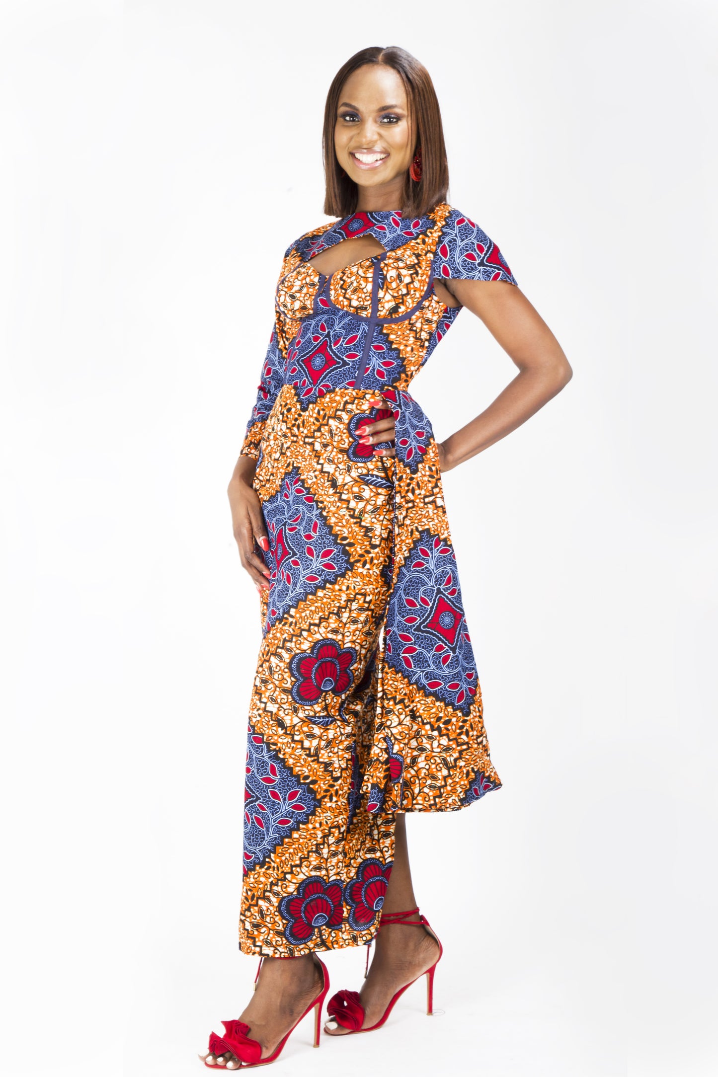 BROWN BLUE AFRICAN ANKARA PRINT PLUS SIZE CLOTHING PARTY DRESS