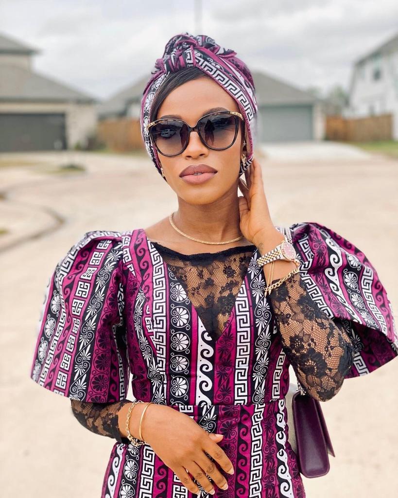 Lila Purple African Print Maxi Dress – Flared Ankara Dress with Puff Sleeves main image 0