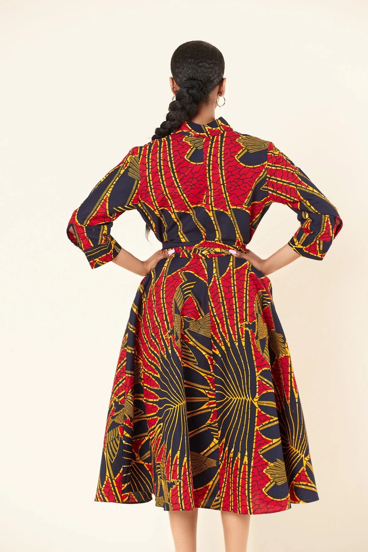 NAVY BLUE RED PLUS SIZE AFRICAN ANKARA PRINT SHIRT DRESS