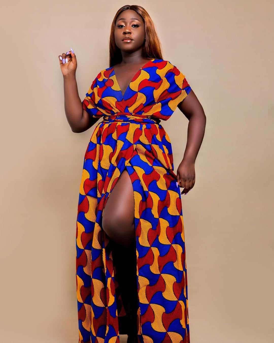 RED BLUE YELLOW MULTI AFRICAN ANKARA PRINT PLUS SIZE CLOTHING PARTY MAXI DRESS