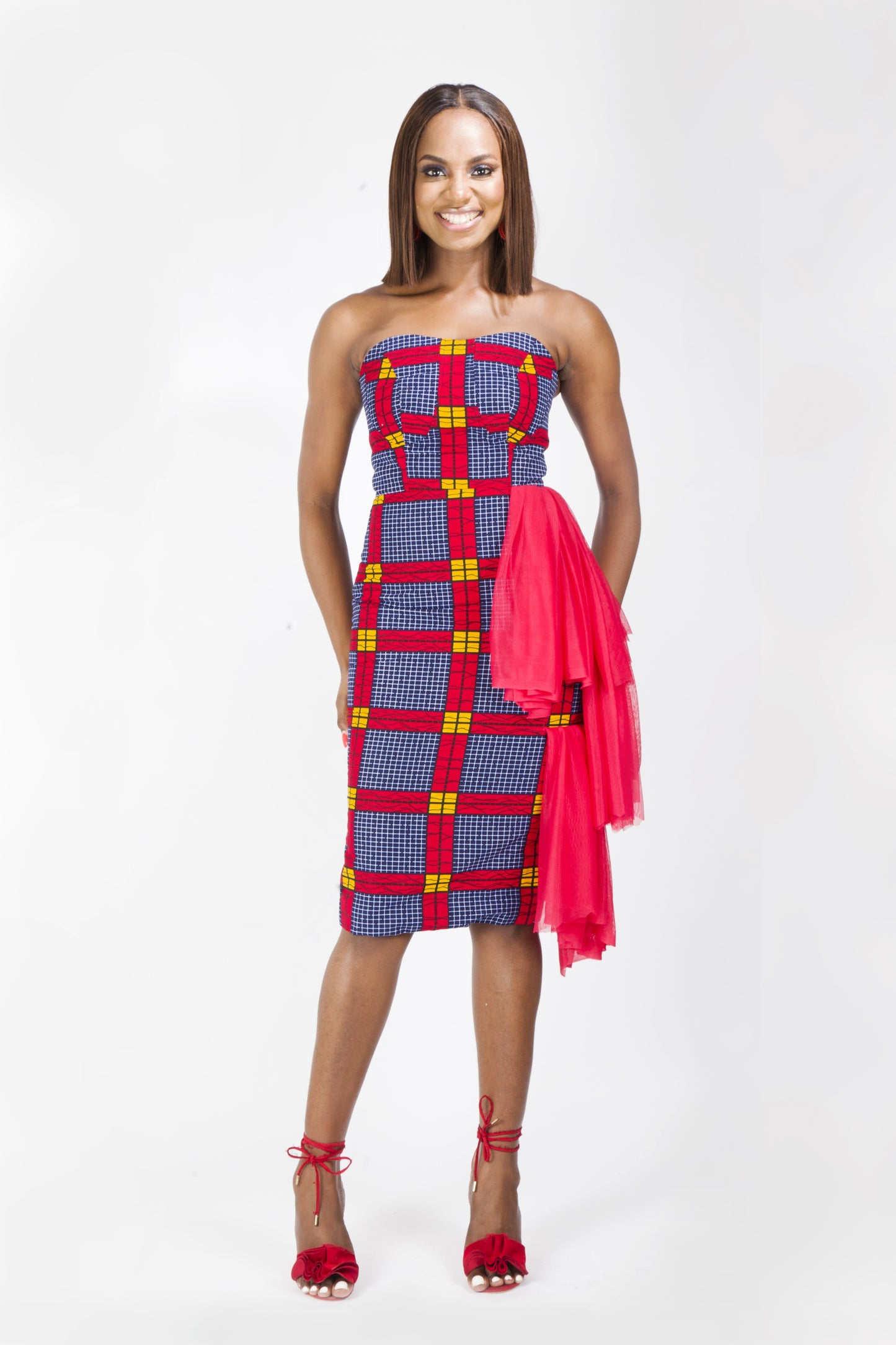 Black Red African Ankara Print Fitted Party Dress