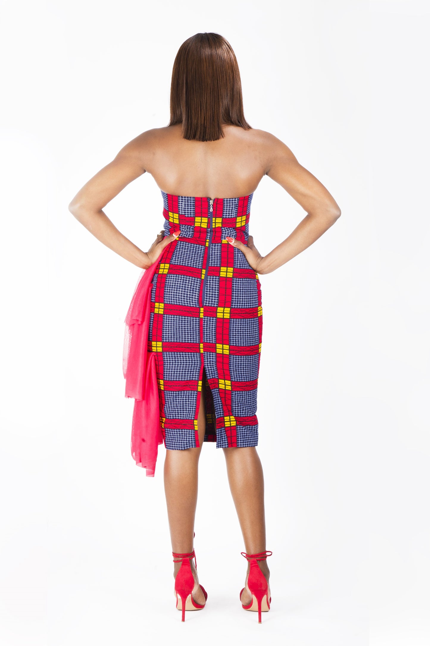 Black Red African Ankara Print Fitted Party Dress