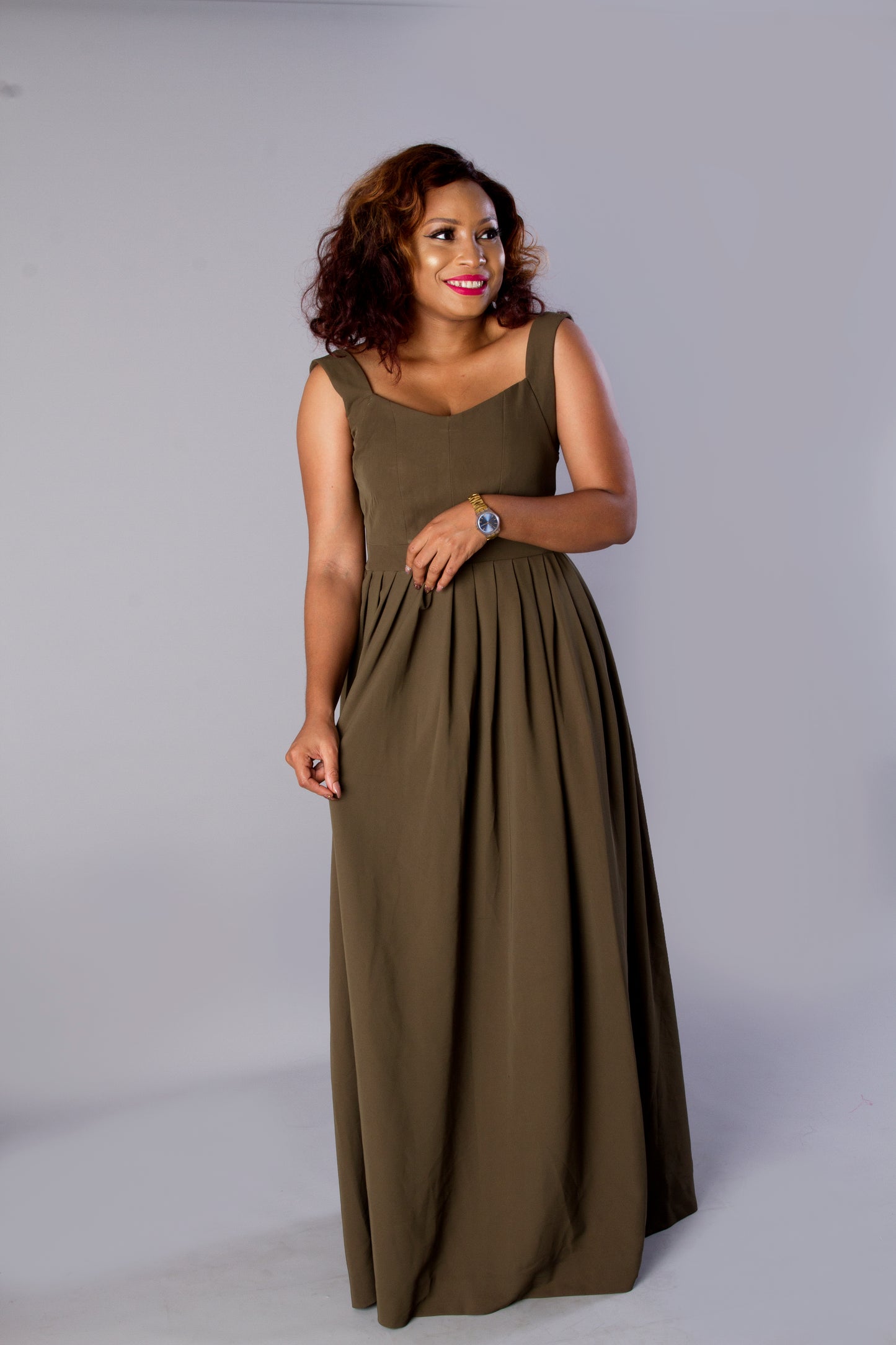 GREEN SLEVELESS PLEATED PLUS SIZE MAXI PARTY DRESS