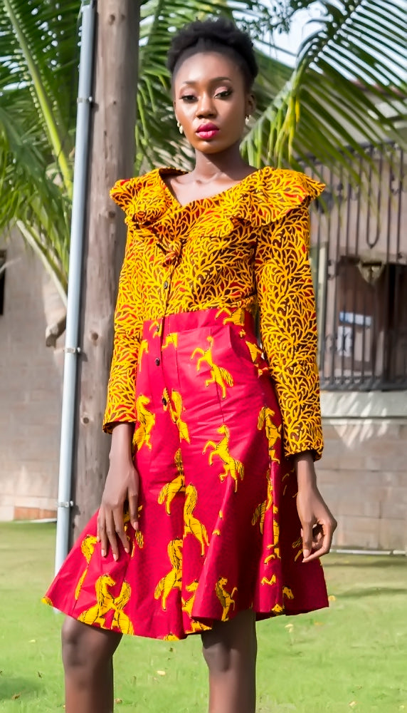 Combinaison jaune moutarde Two Two African Ankara Print