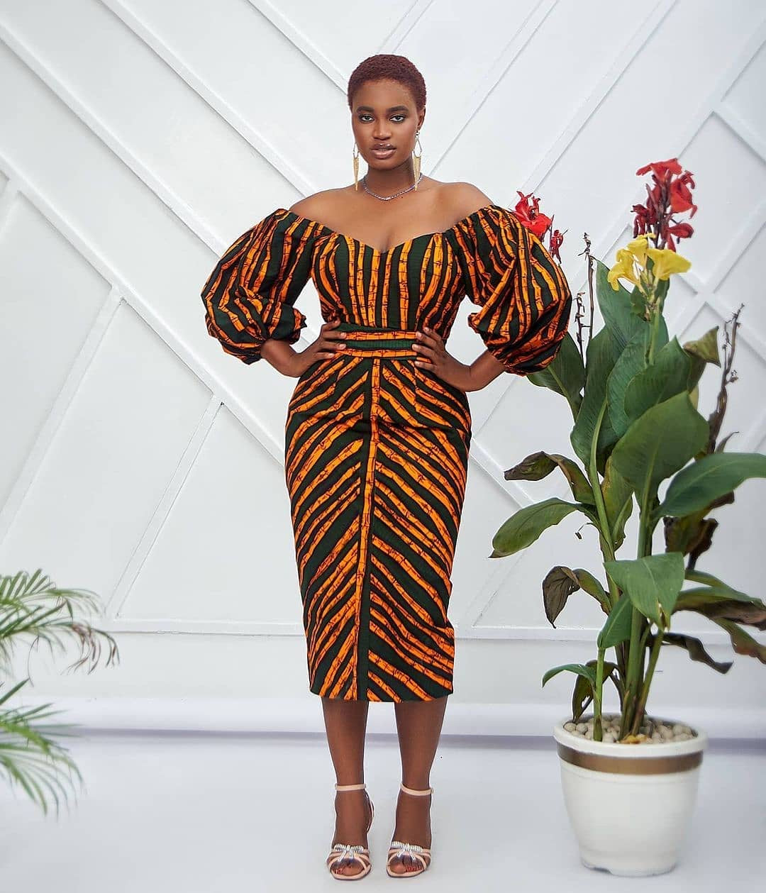 OFF SHOULDER FITTED AFRICAN ANKARA PRINT PLUS SIZE PARTY DRESS