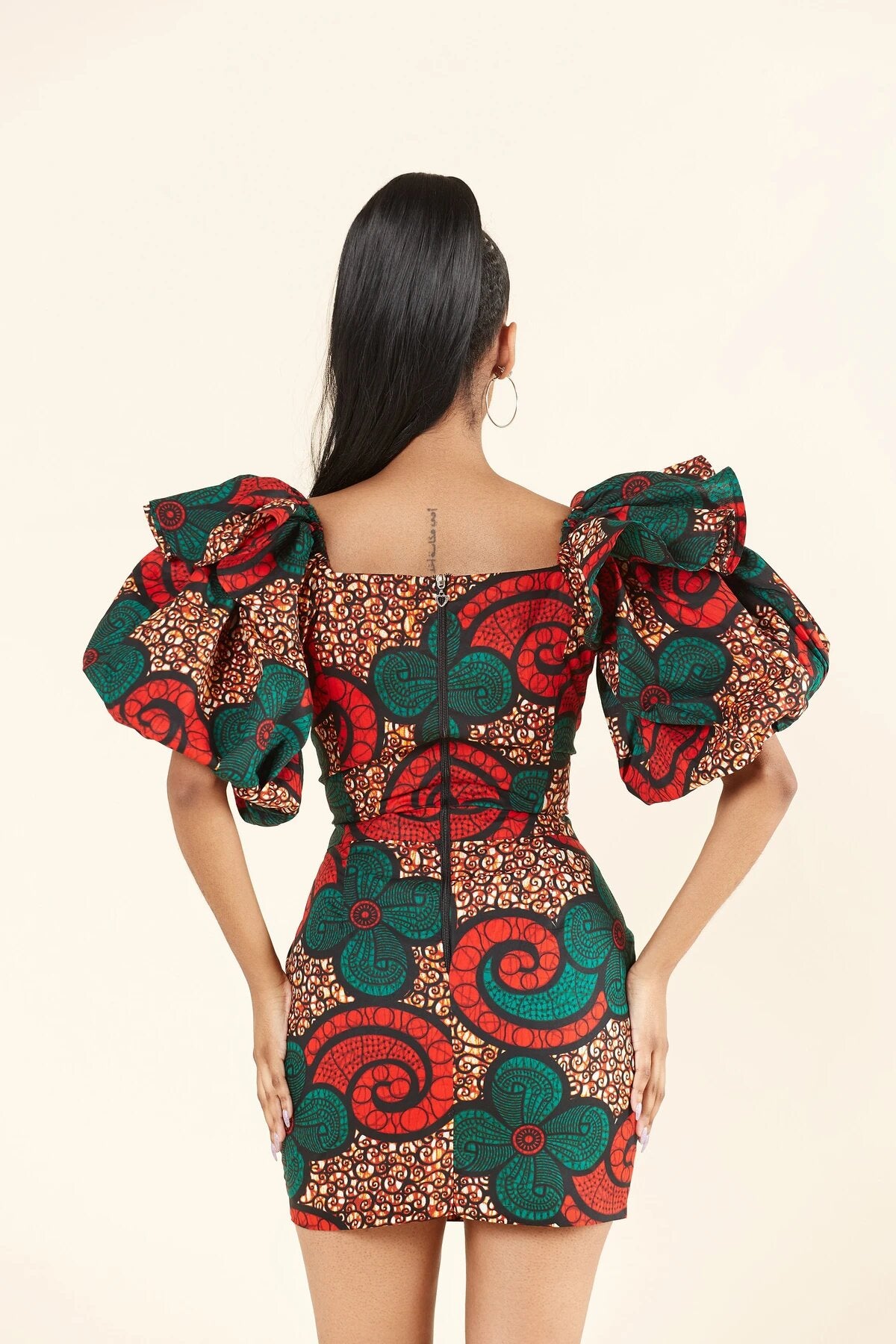 GREEN RED MULTI AFRICAN ANKARA PRINT PLUS SIZE SHORT PARTY DRESS