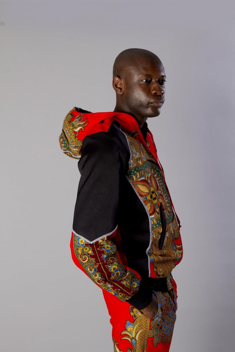 Ensemble de veste en jean pour hommes à imprimé africain Ankara bleu marron