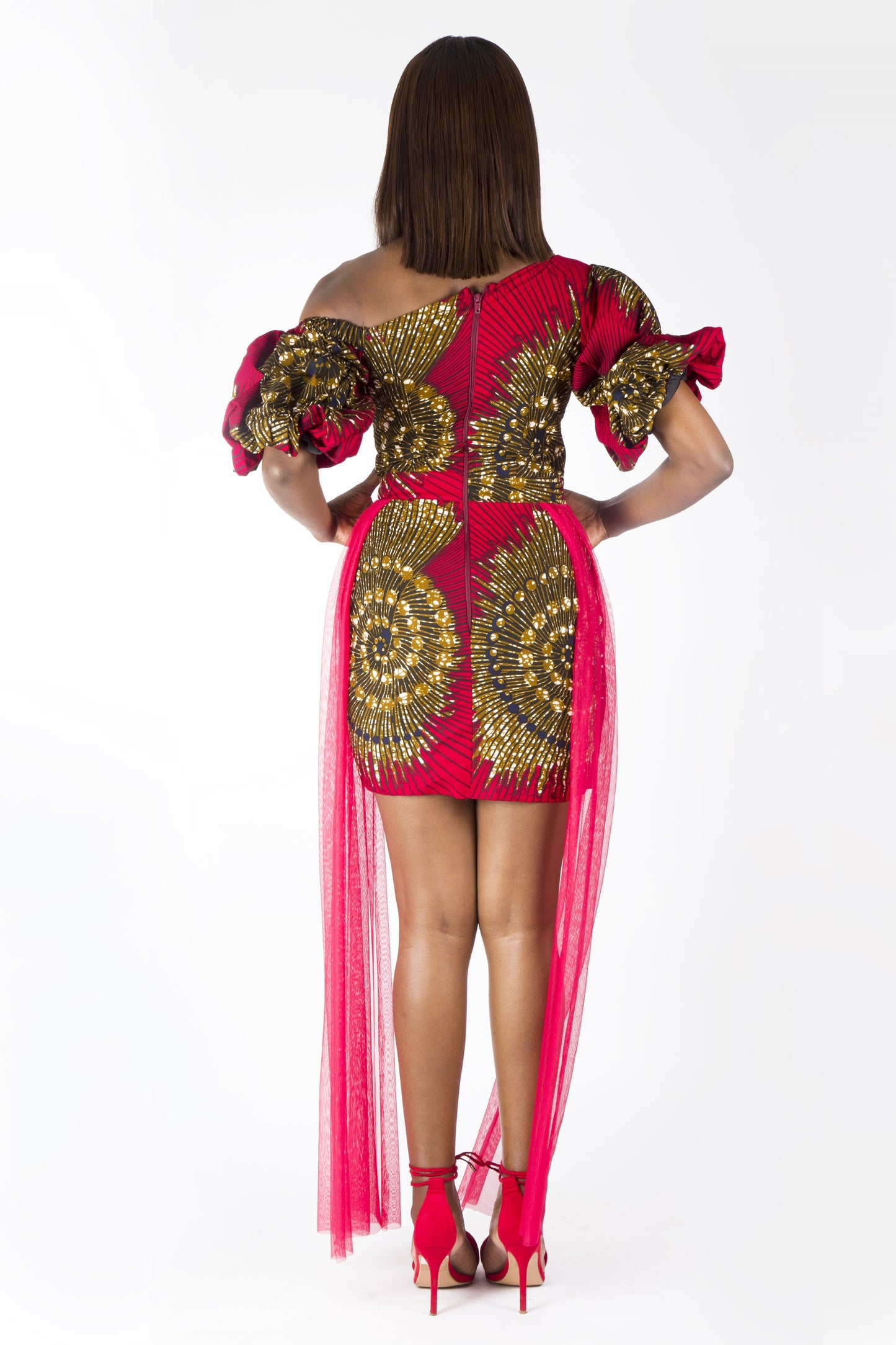 Red Brown African Ankara Print Short Party Dress