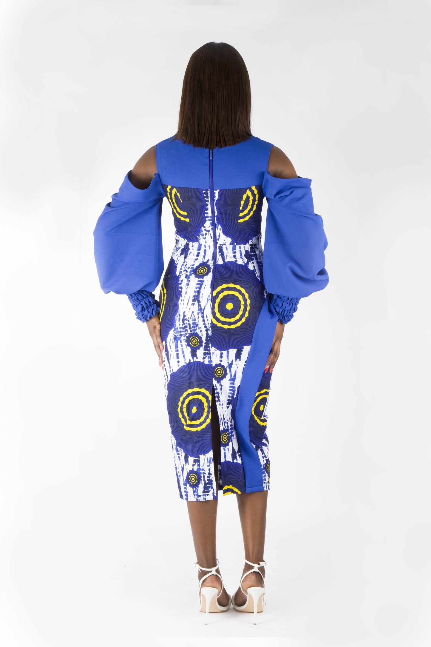 Royal Blue White Fitted African Ankara Formal Party Dress